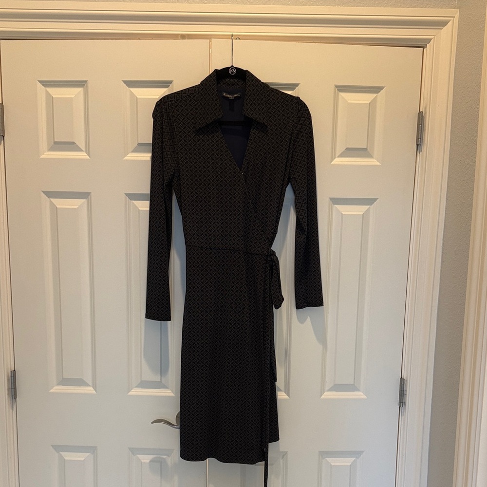 Brooks Brothers Navy Print Long-Sleeve Wrap Dress